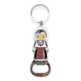 Breloc metal cu desfacător I love România – fată în port tradițional, cadou gata ambalat - Img 2