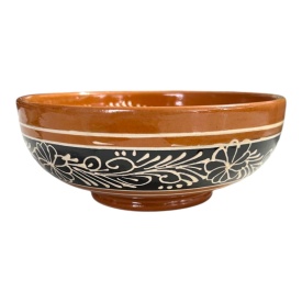 Castron ceramic maro, glazurat și decorat manual, 18 cm – produs tradițional românesc - Img 1