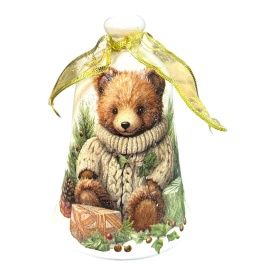 Decoratiune de Craciun, forma de clopotel 20 cm cu ursulet, autentic Martinescu Marginea - Img 1