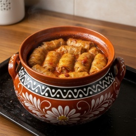 Oala de lut 5 litri pentru sarmale, ceramica traditionala pictata manual, cu capac, pentru cuptor si gatit lent – Cook Green - Img 3