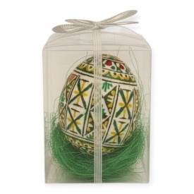 Ou incondeiat cu ceara in cutie transparenta cu fundita, 7 cm – artizanat traditional din Bucovina - Img 1