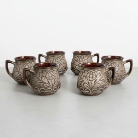 Set 6 cani din ceramica traditionala, model floral, 250ml, pentru ceai, apa sau vin - Img 2