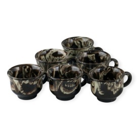 Set 6 canite din lut pentru tuica, 25 ml, negre, glazurate, traditionale si rustice - Img 1