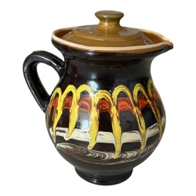 Ulcior traditional din lut, negru, cu capac - Img 2