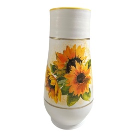 Vaza ceramica 30 cm, decor floarea soarelui, accente aurii, pictata manual - Img 1