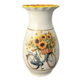 Vază ceramică albă cu bicicletă și floarea-soarelui – 25 cm - Img 1