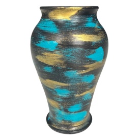 Vază ceramică decorată manual cu accente aurii și turcoaz – 20 cm - Img 1