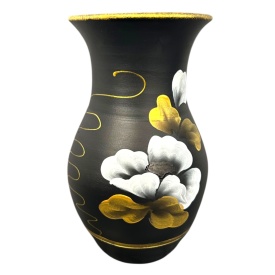 Vază ceramică Marginea pictată manual cu flori albe, 25 cm – autentică și semnată - Img 2