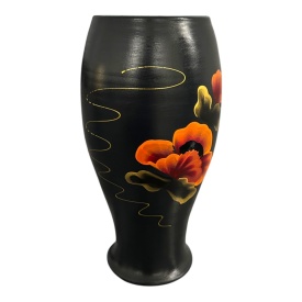 Vază ceramică Marginea pictată manual cu maci portocalii, 25 cm - Img 3