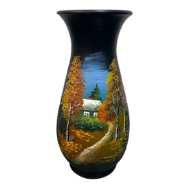 Vaza ceramica neagra cu peisaj de toamna, 30 cm - Img 1