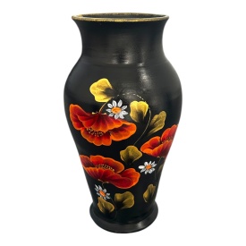 Vază de flori din ceramică Marginea pictată manual cu buchet de maci și margarete – 30 cm - Img 3