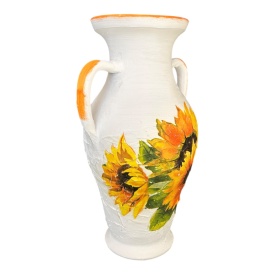 Vaza tip amfora, ceramică cu floarea soarelui, lucrată manual, Marginea - Img 3