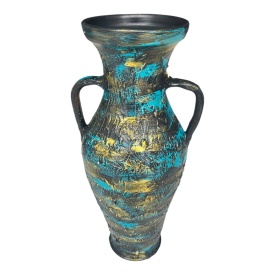 Amfora ceramică decorată manual cu accente turcoaz și aurii – 44 cm, suprafață texturată - Img 2
