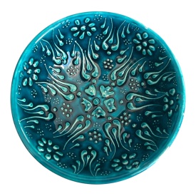 Bol din ceramica, turcoaz, lucrat manual, 13 cm - Img 1