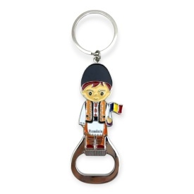 Breloc metal cu desfacător I love România – băiat în port tradițional, cadou gata ambalat - Img 1