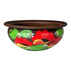 Castron din ceramica, bol traditional, pictat manual cu maci, 20 cm - Img 1