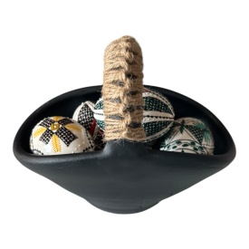 Cosulet cu oua de Paste, decoratiune de sarbatori, cosulet din ceramica cu 6 oua incondeiate in Bucovina, 19 cm - Img 2