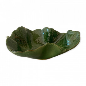 Forma de frunza, bol, fructiera, pentru salate sau aperitive, fructe, din ceramica, verde, 28 cm - Img 1