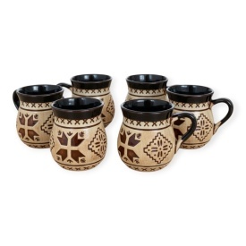 Set 6 cani din ceramica traditionala, 250 ml, pictate manual, pentru ceai, apa sau vin - Img 1