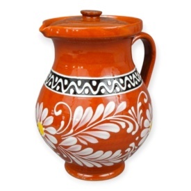 Ulcior 2 litri din lut smaltuit pentru lapte prins si lapte acru, ceramica traditionala pictata manual, cu capac - Img 1