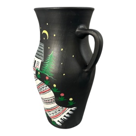 Ulcior decorativ 30 cm pictat manual – ceramica traditionala Martinescu Marginea, motiv casa taraneasca si stergar - Img 3