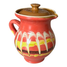 Ulcior traditional din lut, rosu, cu capac - Img 2