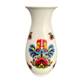 Vază ceramică albă cu doi cocoși – Bucovina, 30 cm - Img 1