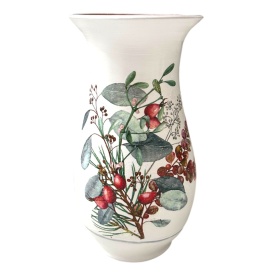 Vază ceramică albă cu eucalipt și păducel, detalii aurii, lucrată manual la Marginea, 25 cm - Img 1