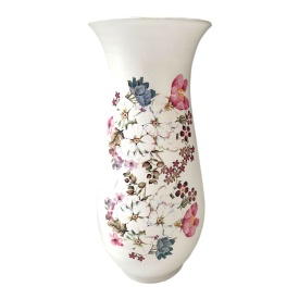 Vază ceramică albă cu flori, 32 cm, lucrată manual - Img 1