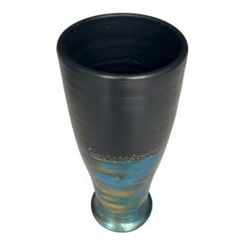 Vază ceramică decorată manual cu accente aurii și turcoaz – 30 cm, model larg - Img 2