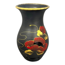 Vază ceramică Marginea pictată manual cu maci roșii, 25 cm - Img 1