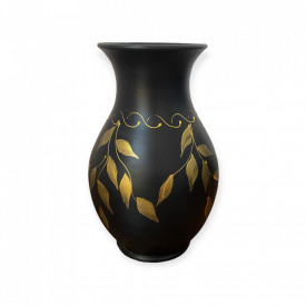 Vaza ceramica neagra, eleganta, frunze aurii - Img 2