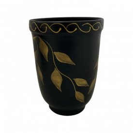 Vaza ceramica neagra, pictata manual, 15 cm - Img 2