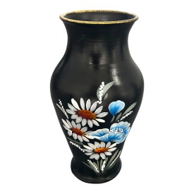 Vază de flori din ceramică Marginea pictată manual cu buchet de maci și margarete – 30 cm - Img 1