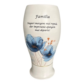 Vaza din ceramica, mesaj despre familie, eleganta, alba cu maci - Img 2