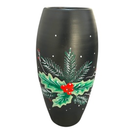 Vaza neagra ceramica 30 cm, decorata manual, tematica Craciun, decor festiv - Img 1